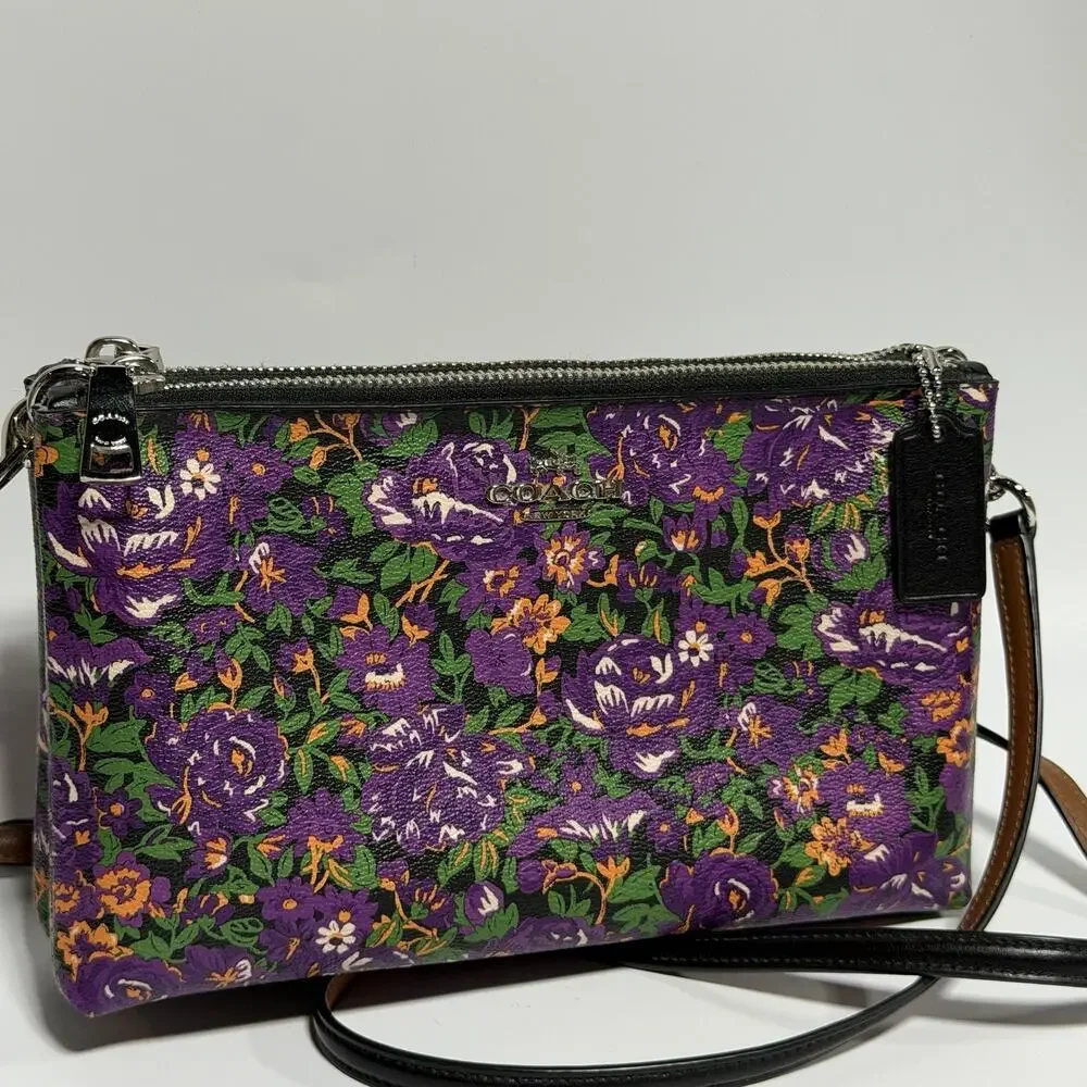 Coach Rose Meadow PURPLE FLORAL Layla Convertible Crossbody Clutch Purse F57922 - Picture 2 of 10